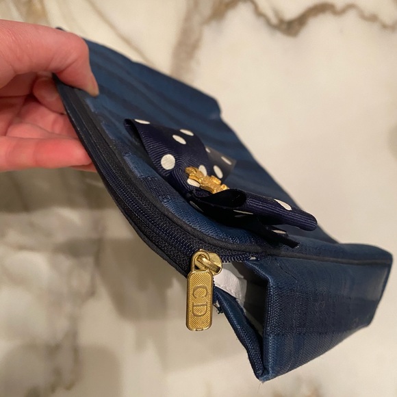 Dior Bags Vintage Christian Dior Blue Striped Cosmetic Pouch Makeup